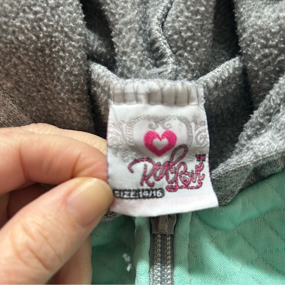 Real Love Girls mint green and gray zip up hoodie sweat set size 8/10 - Picture 3 of 3